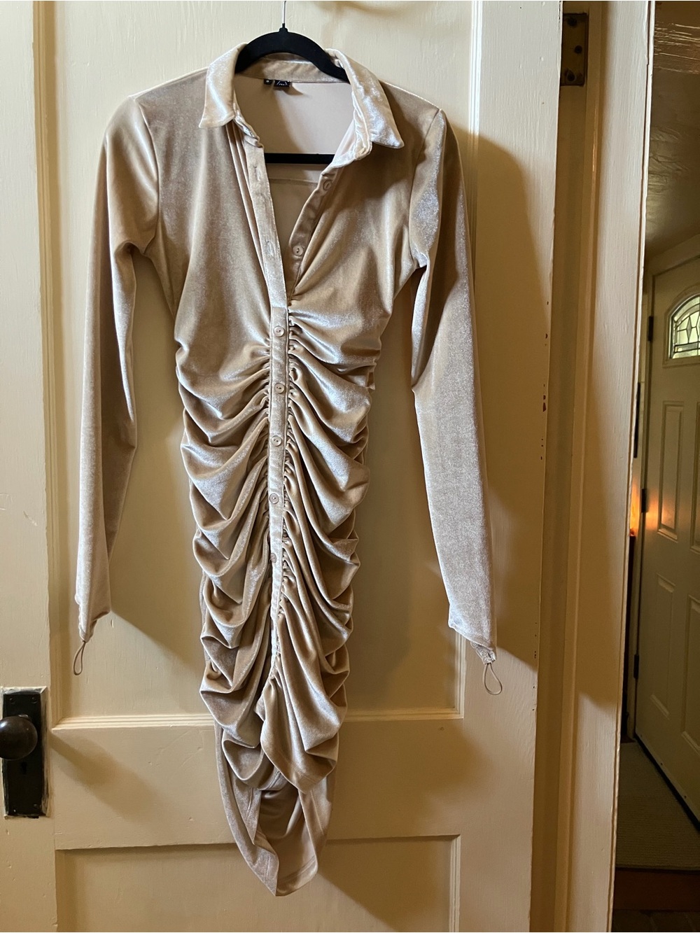 OW Ruched Velvet Long Sleeve Dress